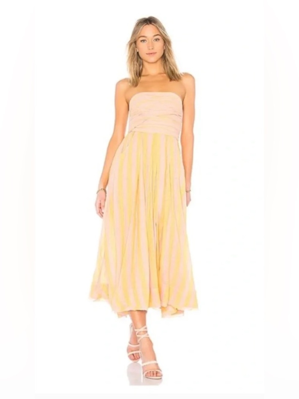 FREE PEOPLE Strapless Pink and Yellow dress